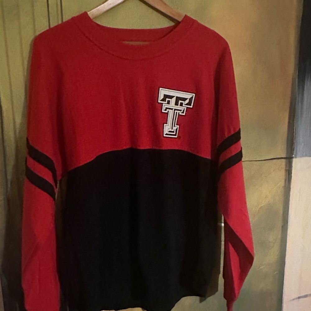 boxercraft Red and Black Colorblock Crewneck with Letter Patch